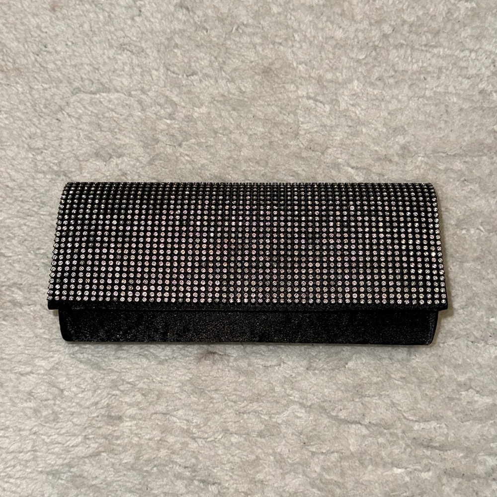 NWOT Vintage Formal Rhinestone Black Silky Clutch Purse